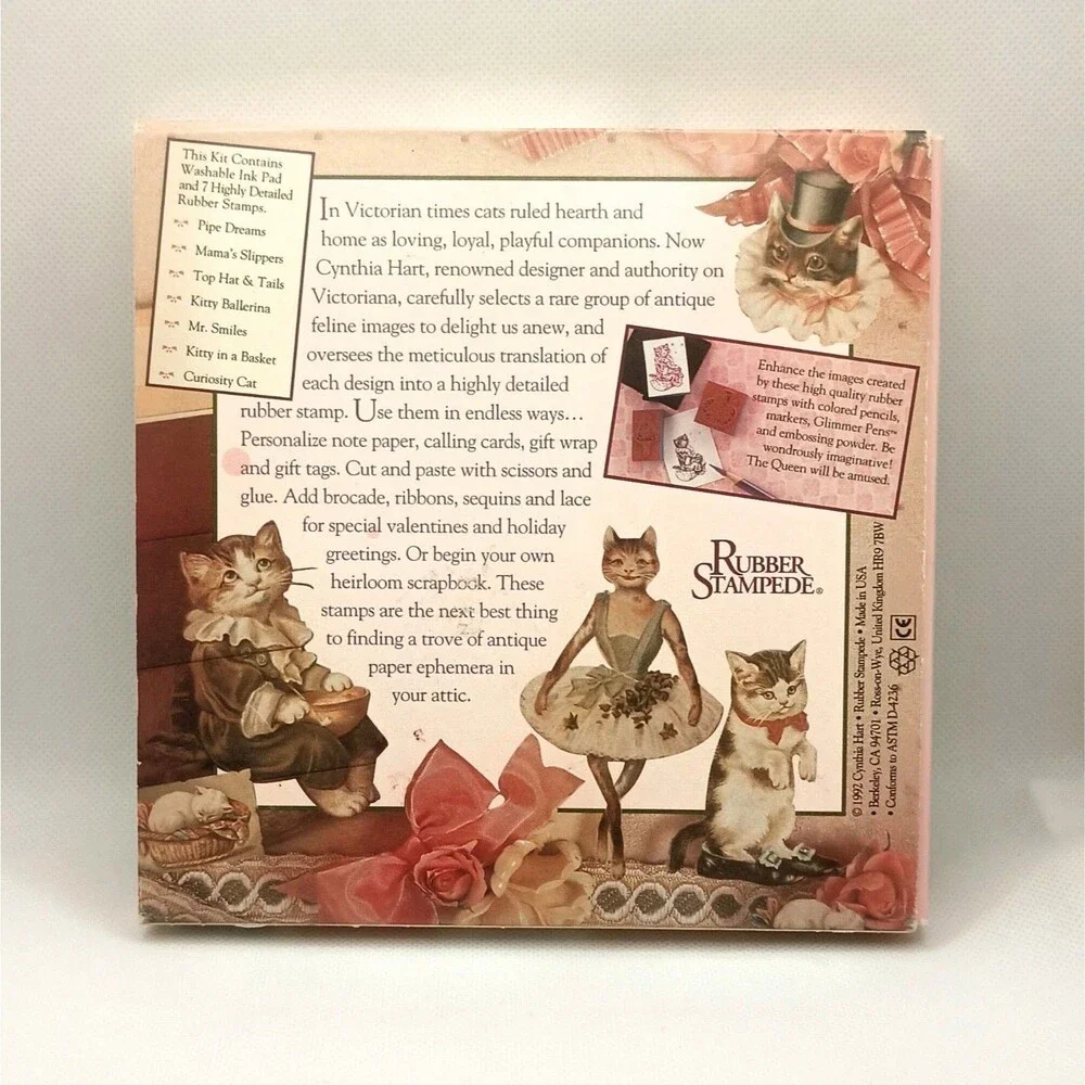 Vintage 1992 Victorian Cats Rubber Stamp Collection Rubber Stampede Cynthia Hart